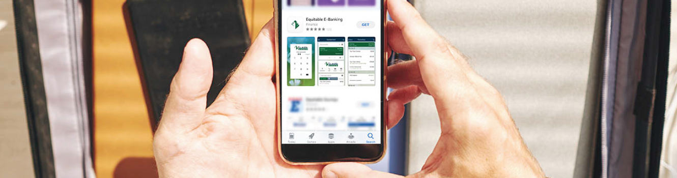 a mobile device with Equitable online banking on screen